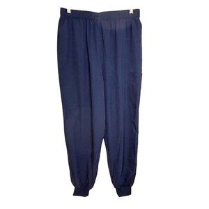 Navy Blue Elastic Waist Jogger Pants With Pockets Relaxed Fit Lightweight Fabric